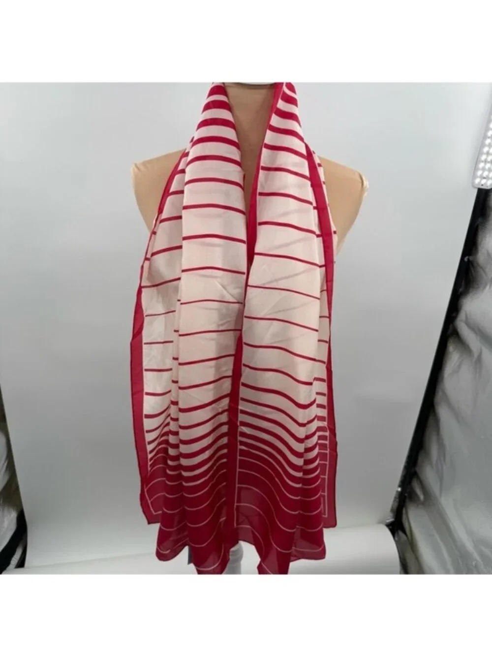 Herve Leger 100% Silk Striped Scarf Red White OS New With Tags